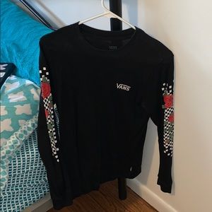 Vans Black Long Sleeve with Checkerboard & Roses
